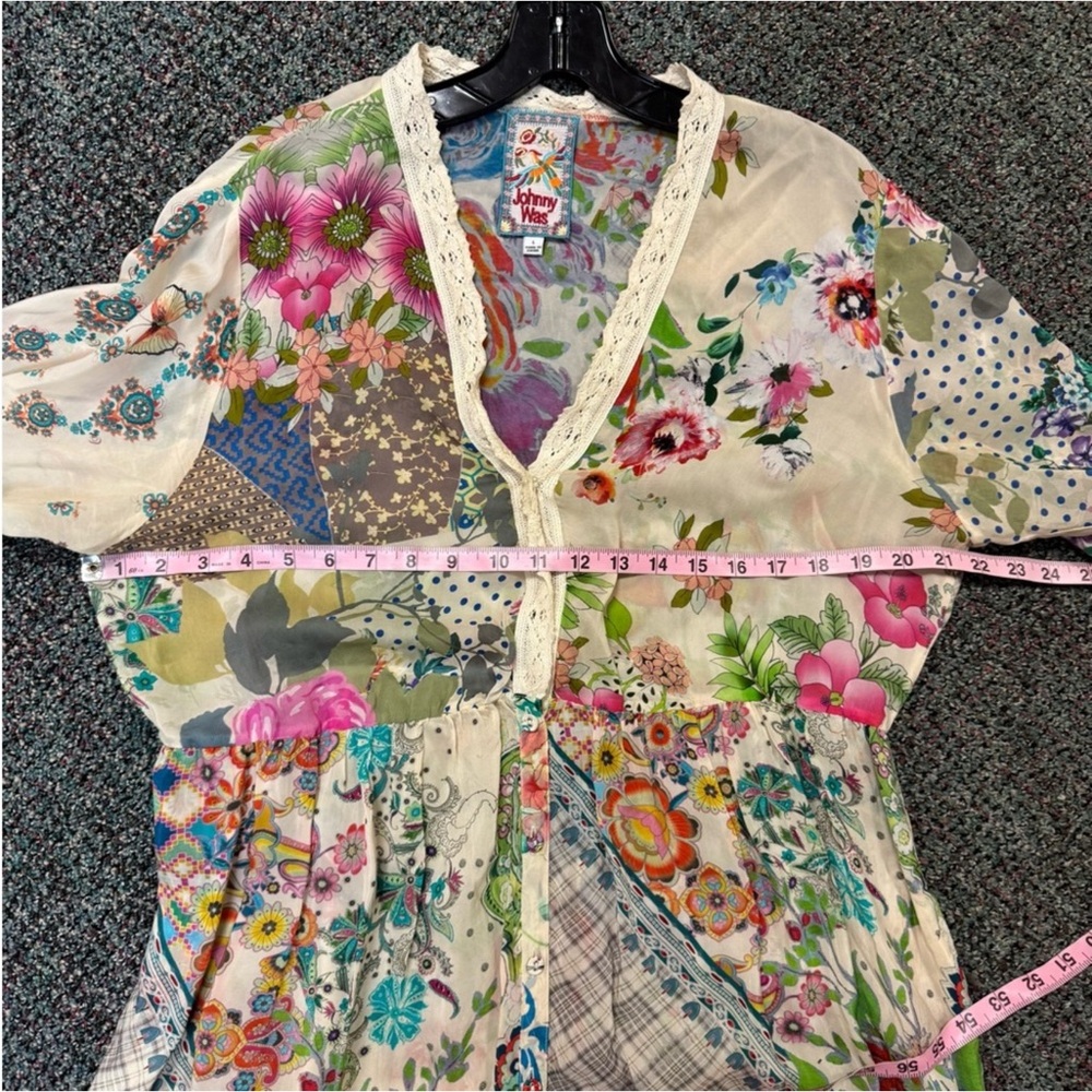 Johnny Was Milana Silk Blend Floral Patchwork Maxi Dress Size Large - Picture 6 of 11
